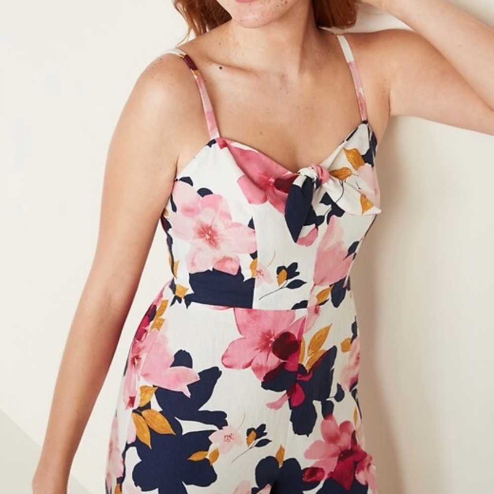 White Floral Print Linen Blend Jumpsuit